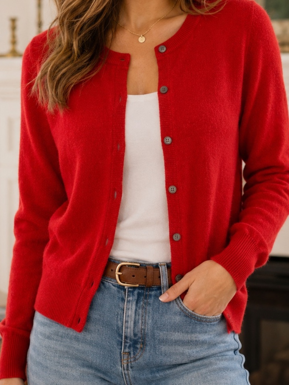 Luxury Soft Knit Cardigan Sweater Red Button Front NWT